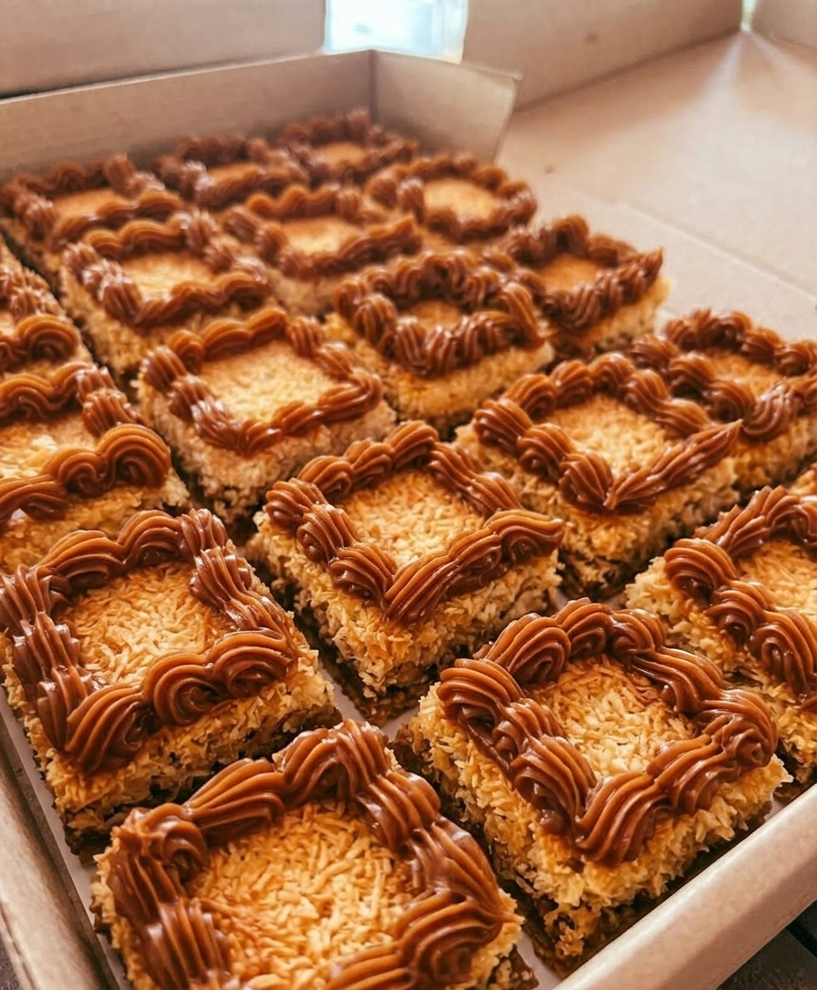 Cuadrados de coco y dulce de leche